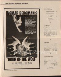9e412 HOUR OF THE WOLF pressbook '68 Ingmar Bergman, Liv Ullmann, wild screaming face close up!