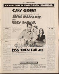 9e421 KISS THEM FOR ME pressbook '57 Cary Grant & Suzy Parker, plus sexy Jayne Mansfield!