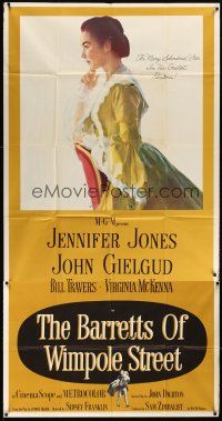 9f524 BARRETTS OF WIMPOLE STREET 3sh '57 art of pretty Jennifer Jones as Elizabeth Browning!