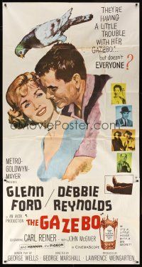 9f611 GAZEBO 3sh '60 great romantic art of Glenn Ford w/pigeon on head & nuzzling Debbie Reynolds!
