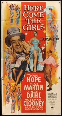 9f626 HERE COME THE GIRLS 3sh '53 Bob Hope, Tony Martin & most beautiful showgirls!