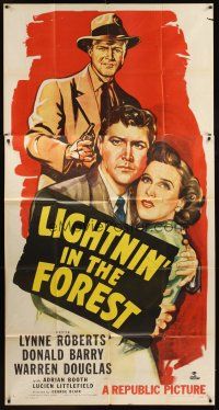 9f662 LIGHTNIN' IN THE FOREST 3sh '48 artwork of Lynne Roberts, Donald Barry & Warren Douglas!