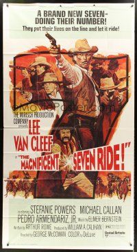 9f676 MAGNIFICENT SEVEN RIDE 3sh '72 cool artwork of cowboy Lee Van Cleef firing six-shooter!
