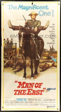 9f681 MAN OF THE EAST int'l 3sh '74 wacky spaghetti western image of Terence Hill on horseback!