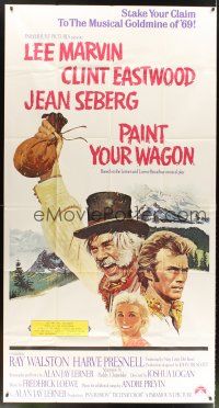 9f705 PAINT YOUR WAGON int'l 3sh '69 art of Clint Eastwood, Lee Marvin & pretty Jean Seberg!