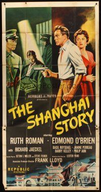 9f759 SHANGHAI STORY 3sh '54 sexy Ruth Roman's arms are an invitation to Edmond O'Brien to murder!