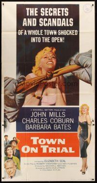 9f787 TOWN ON TRIAL 3sh '57 sexy Barbara Bates strangled by Nylon Stocking Killer!