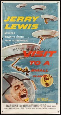 9f800 VISIT TO A SMALL PLANET 3sh '60 wacky alien Jerry Lewis saucers down to Earth from space!