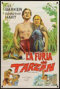 9f234 TARZAN'S SAVAGE FURY Argentinean '52 art of Lex Barker & Dorothy Hart, Edgar Rice Burroughs!