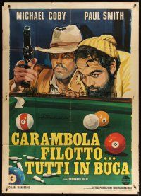 9f283 CARAMBOLA'S PHILOSOPHY: IN THE RIGHT POCKET Italian 1p '75 art of cowboys at pool table!