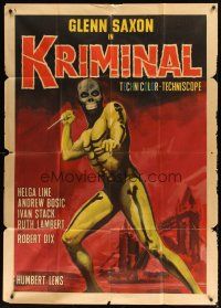 9f367 KRIMINAL Italian 1p '66 Umberto Lenzi, art of man with knife in cool skeleton costume!