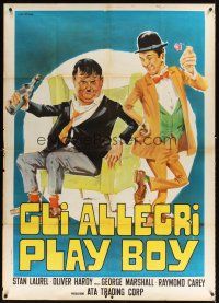 9f415 GLI ALLEGRI PLAY BOY Italian 1p '72 different G. Di Stefano art of Laurel & Hardy!