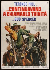 9f471 TRINITY IS STILL MY NAME Italian 1p '71 wacky art of cowboy Terence Hill relaxing on horse!