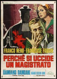 9f485 WHY DOES ONE KILL A MAGISTRATE? Italian 1p '74 art of Nero & Francoise Fabian by Cesselon!