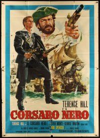 9f041 BLACKIE THE PIRATE Italian 2p '71 cool art of Terence Hill & Bud Spencer by Renato Casaro!