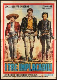 9f065 IMPLACABLE THREE Italian 2p '63 cool spaghetti western art by Renato Casaro!