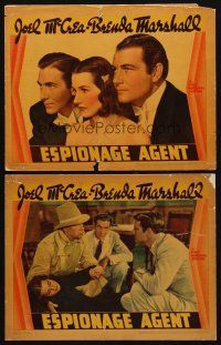 9g856 ESPIONAGE AGENT 2 LCs '39 Jeffrey Lynn, Joel McCrea & his spy bride Brenda Marshall!