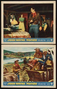 9g884 HONDO 2 LCs '53 3-D, John Wayne & Ward Bond help wounded soldier down from stagecoach!