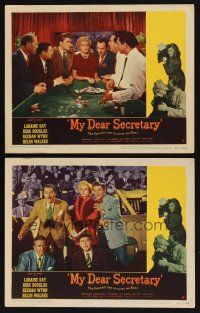 9g920 MY DEAR SECRETARY 2 LCs '48 cool images of Kirk Douglas & Laraine Day, Kennan Wynn, gambling!