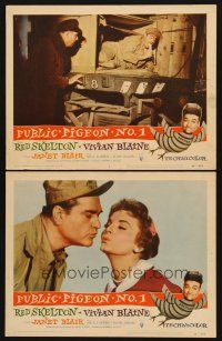 9g933 PUBLIC PIGEON NO 1 2 LCs '56 goofy Red Skelton on back of truck & kissing sexy Janet Blair!