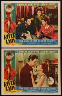 9g943 RIVER LADY 2 LCs '48 Yvonne De Carlo, Rod Cameron, brawling story of the lusty Mississippi!