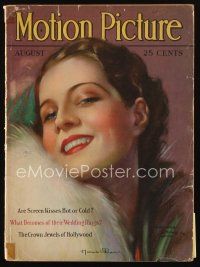 9h137 MOTION PICTURE magazine August 1928 art of glamorous Norma Shearer by Marland Stone!