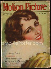 9h138 MOTION PICTURE magazine September 1928 wonderful art of Billie Dove by Marland Stone!