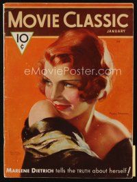 9h197 MOVIE CLASSIC magazine January 1932 art of sexy redhead Peggy Shannon by Marland Stone!