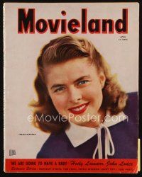 9h191 MOVIELAND magazine April 1945 head & shoulders smiling portrait of Ingrid Bergman!