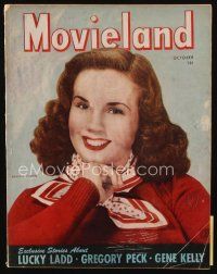 9h187 MOVIELAND magazine October 1944 smiling portrait of pretty Deanna Durbin!