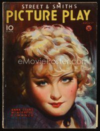 9h154 PICTURE PLAY magazine August 1934 art of pretty blonde Anna Sten by Irving Sinclair!