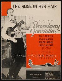 9h329 BROADWAY GONDOLIER sheet music '35 Dick Powell singing with guitar, The Rose In Her Hair!