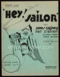 9h348 HERE COMES THE NAVY sheet music '34 cool artwork of James Cagney by Harris, Hey! Sailor!
