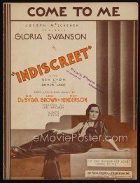 9h352 INDISCREET sheet music '31 sexy image of Gloria Swanson, Come to Me!