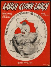 9h357 LAUGH CLOWN LAUGH sheet music '28 great image of Lon Chaney in full clown make up!