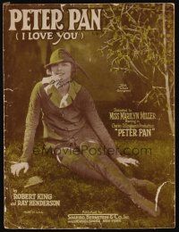 9h366 PETER PAN stage play sheet music '24 Marilyn Miller in the title role, I Love You!