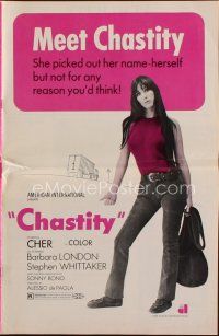 9h420 CHASTITY pressbook '69 AIP, written & produced by Sunny Bono, hitchhiking Cher!