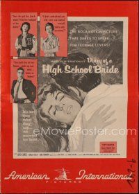 9h432 DIARY OF A HIGH SCHOOL BRIDE pressbook '59 AIP bad girl, it's not true what they say!