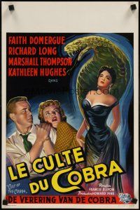 9j402 CULT OF THE COBRA Belgian '55 artwork of sexy Faith Domergue & giant cobra snake!