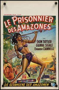 9j431 LOVE-SLAVES OF THE AMAZONS Belgian '57 art of sexy barely-dressed native throwing spear!