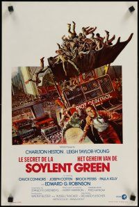 9j457 SOYLENT GREEN Belgian '73 art of Charlton Heston trying to escape riot control by John Solie