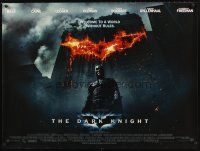 9j114 DARK KNIGHT DS British quad '08 Christian Bale as Batman in front of flaming building!