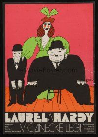 9j256 FLYING DEUCES Czech 11x16 '74 great wacky Hlavaty art of Stan Laurel & Oliver Hardy + Parker
