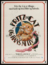 9j552 NINE LIVES OF FRITZ THE CAT Danish '74 AIP, Robert Crumb, great art of smoking cartoon feline!