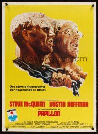 9j553 PAPILLON Danish '74 great art of prisoners Steve McQueen & Dustin Hoffman by Tom Jung!