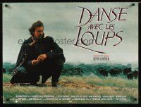 9j300 DANCES WITH WOLVES French 23x32 '91 cool different image of Kevin Costner & buffalo!