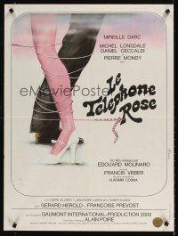 9j316 PINK TELEPHONE French 23x32 '75 Mireille Darc, cool Ferracci art of legs tangled in cord!