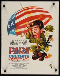 9j328 JUMPING JACKS French 15x21 '52 great Hurel artwork of Army paratrooper Jerry Lewis!