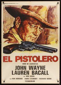 9j172 SHOOTIST ItalSpan 1sh '76 cool different artwork of cowboy John Wayne & revolver!
