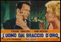 9j196 MAN WITH THE GOLDEN ARM Italian photobusta R67 Frank Sinatra lighting Kim Novak's cigarette!